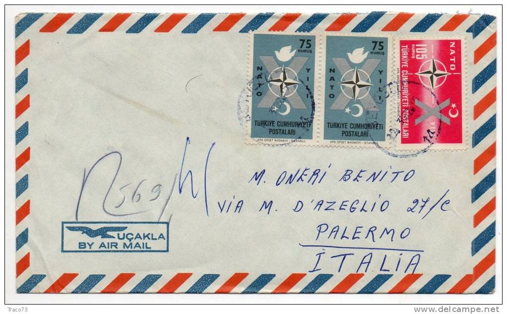 TURCHIA  /  ITALIA  - Cover_ Lettera   75 X 2  + 105 -  AIR MAIL 1962 - Brieven En Documenten