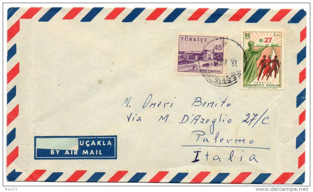 TURCHIA  /  ITALIA  - Cover_ Lettera    45 + 60  -  AIR MAIL 1961 - Brieven En Documenten