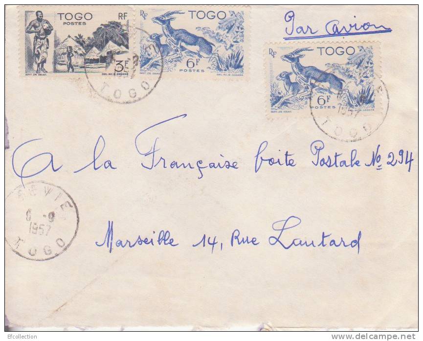 Tsévie Région Maritime Togo 1957 Afrique Ancienne Colonie Française 249 & 245 Marcophilie Lettre > France Marseille - Briefe U. Dokumente