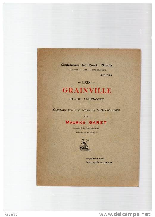 GRAINVILLE,étude Amiénoise.par Maurice GARET.broché.34 Pages. - Picardie - Nord-Pas-de-Calais