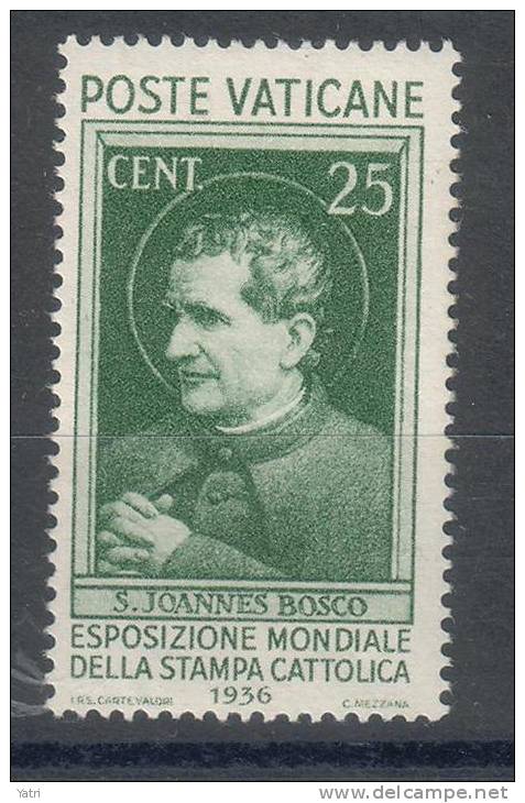 Vaticano - 25 C. Verde MLH * - Esposizione Mondiale Della Stampa Cattolica - 1936 - Sass. 49 - Ungebraucht