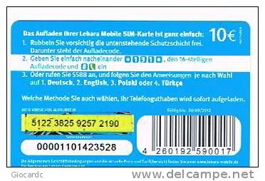 2] Mobile phones, Refills and Prepaid cards - GERMANIA (GERMANY) - LEBARA  MOBILE (GSM RECHARGE) - FAMILY ON THE BEACH - USED °- RIF. 5839