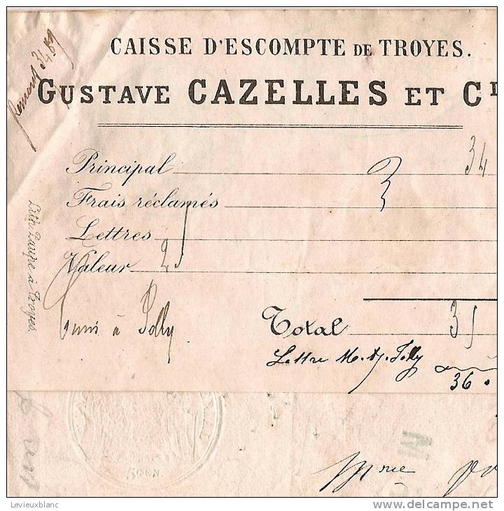 Justice/Huissier/Protêt/P     Aris/TROYES/Empire/1868                             VP172 - Non Classés