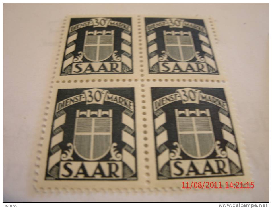 GERMANY,SAAR, MICHEL# 226Z(II)BLK OF 4, #272 PAIR,& DIENSTMARKEN, #34 BLOCK OF 4,ALL MINT OG - Service