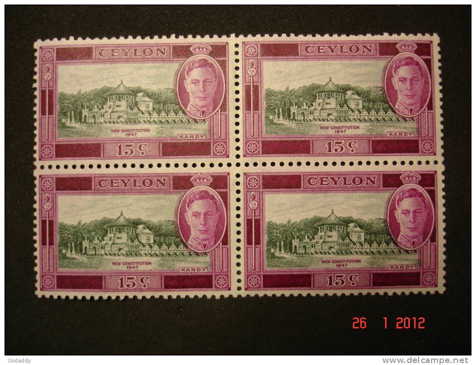 Ceylon  1947 K.George VII  15cents  Block Of 4   SG405   MNH Top Pair MH - Ceylon (...-1947)