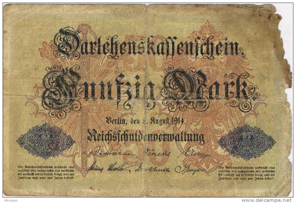 Billete 50 Mark Alemania Imperio 1914. Muy Deteriorado. - 50 Mark