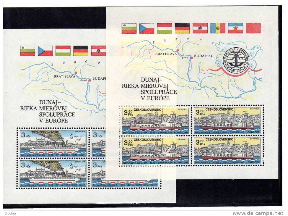 Donauschiffart Tschechoslowakei 2679/0,Block 51 Plus 52 ** 16€ CEPT-Mitläufer Donau Bei Bratislava Budapest Sheet Of CSR - Neufs