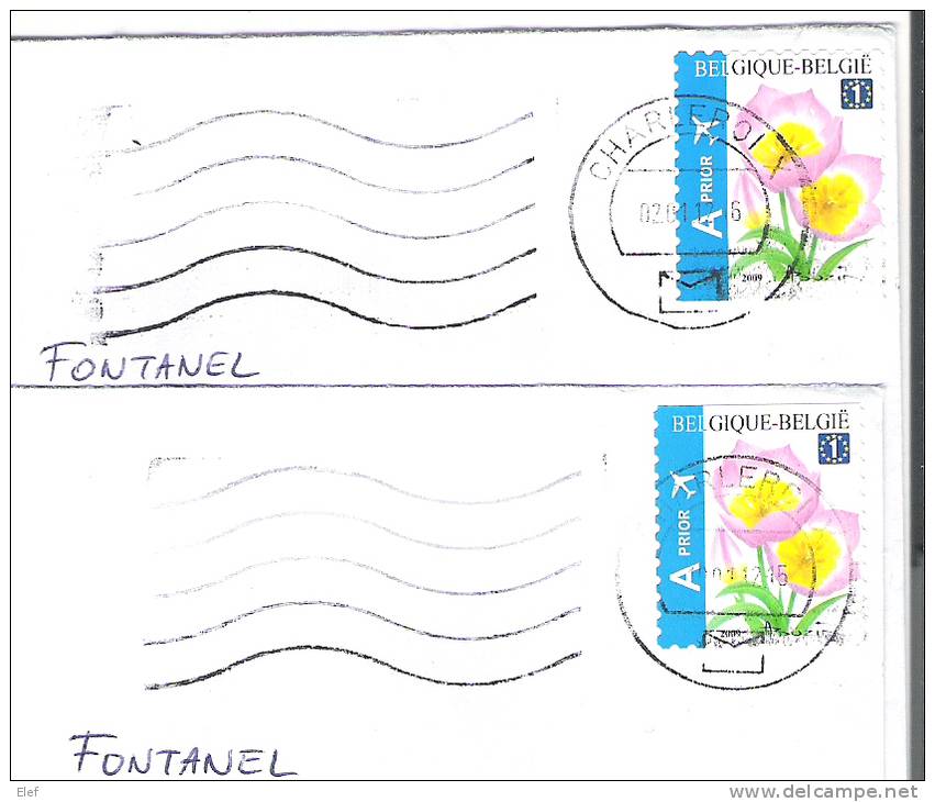 Belgique, 2 Lettres De CHARLEROI Avec Timbre Carnet Fleur Non Dentelé En Haut & Bas , TB - Covers & Documents