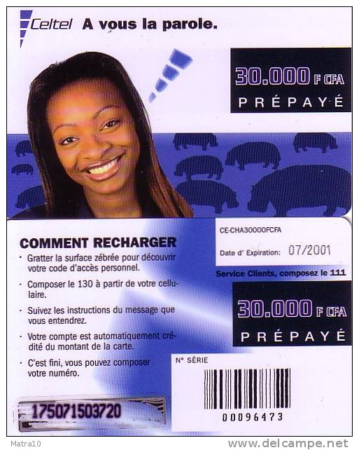 TCHAD CHAD CIAD TJAAD PREPAYEE PREPAID CELTEL CARD 99-2003 HIPPO 30000 CFA  FILLE GIRL HIPPOPOTAMUS IPPOPOTAMO NIJLPAARD - Tchad