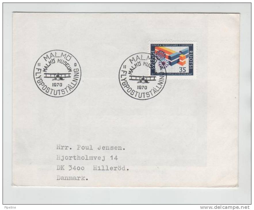 Sweden Flight Cover Sent To Denmark 11-9-1970 Air Mail Exhibition PLANE In The Postmark - Brieven En Documenten