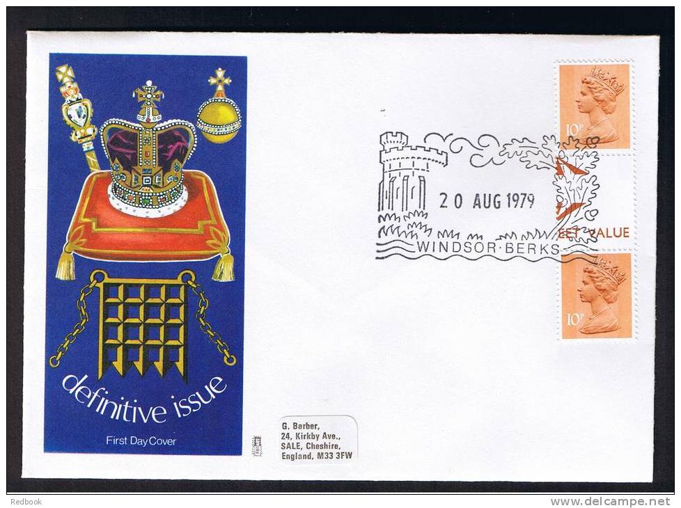 RB 834 - 1979 GB FDC 10p Gutter Pair (Chambon) Printing - Windsor Postmark - 1971-1980 Decimal Issues