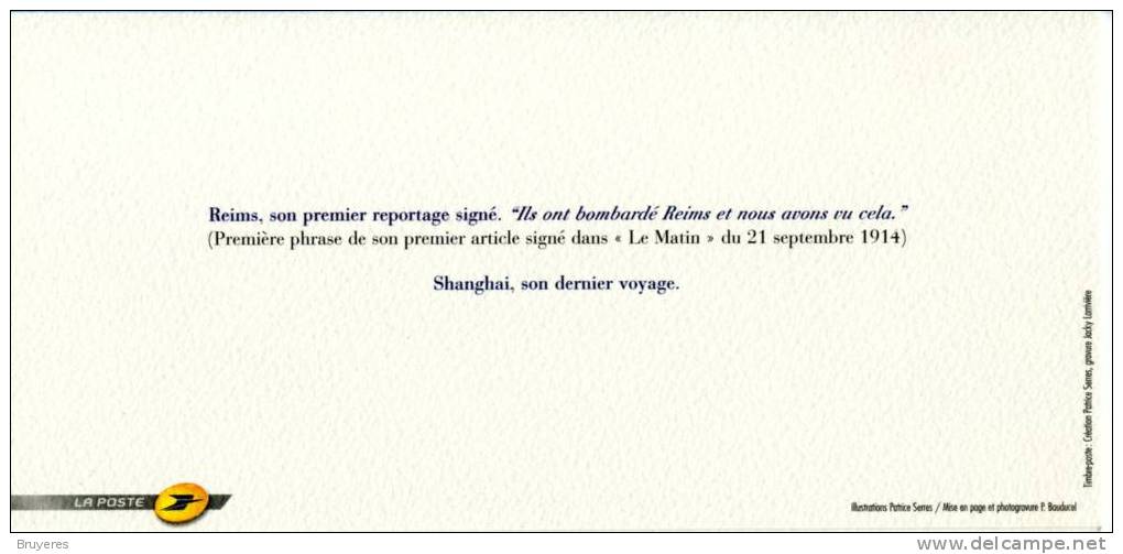 SOUVENIR PHILATELIQUE  De 2007 "ALBERT LONDRES - Reims 1914" Avec Son Encart Illustré "SHANGHAI 1932" - Souvenir Blocks & Sheetlets