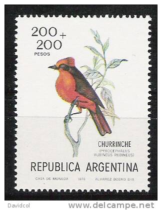 Q861.-.ARGENTINA .-. 1978 .-. MI #: 1350 .-. MNH -  BIRDS / AVES .-. PYROCEPHALUS RUBINEUS RUBINEUS - Neufs