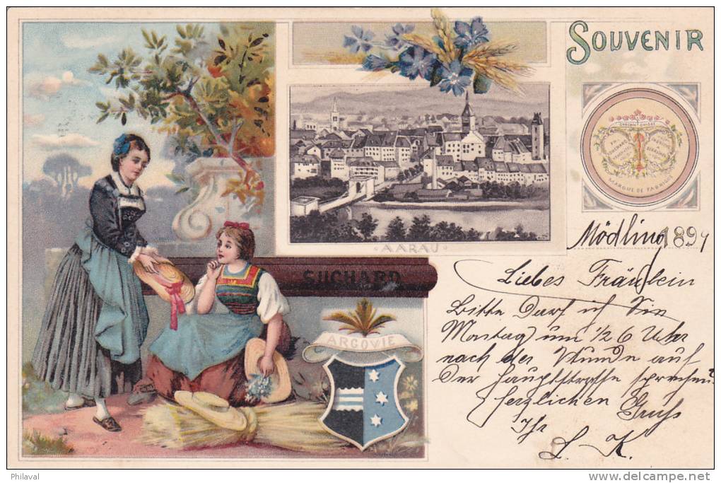 Carte Postale Du Cacao SUCHARD - Illustration De Aarau- 1899 - Aarau