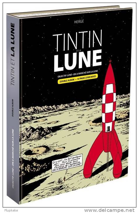 Tintin et La lune Édition Collector deux Albums Objectif Lune et On a marché sur la Lune avec 16 Pages d´Archives