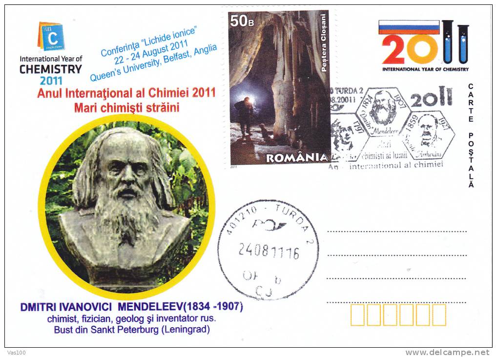 International Year Of Chemestry,MENDELEEV Chemist, Physicist, Geologist, Inventor Russian,card Oblit.conc. 2011 Romania - Chimica