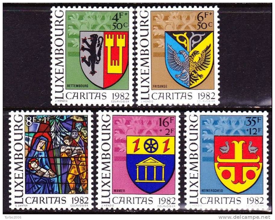 1982 Caritas : Gemeindewappen (II) Kompleter Satz Falzlos Michel 1063 / 1067 - Ungebraucht