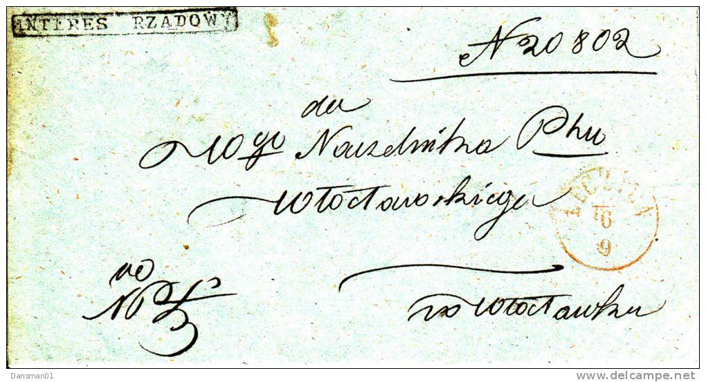 Poland Prephilatelic Cover/full Letter LECZYCA In Red To WLOCLAWEK 1856 With Boxed IR - ...-1860 Prephilately