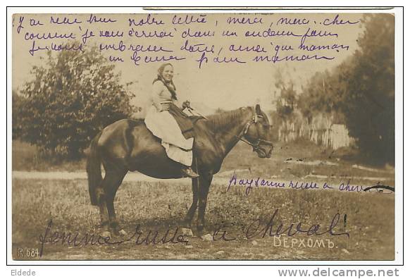 Real Photo Russian Peasant Woman On Horse   Postally Used Odessa Ukrania 1905 - Ukraine