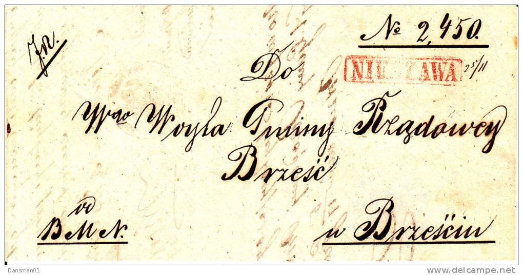 Poland Prephilatelic Cover/full Letter NIESZAWA In Red To BRZESC 1859 - ...-1860 Prephilately