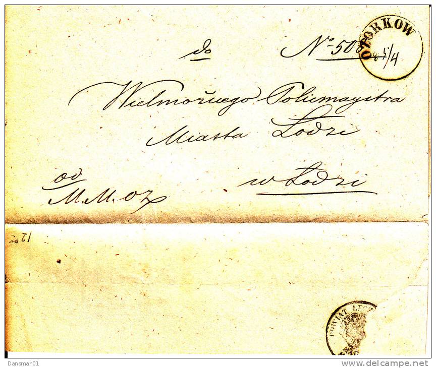 Poland Prephilatelic Cover/full Letter OZORKOW In Black To LODZ 1865 - ...-1860 Vorphilatelie