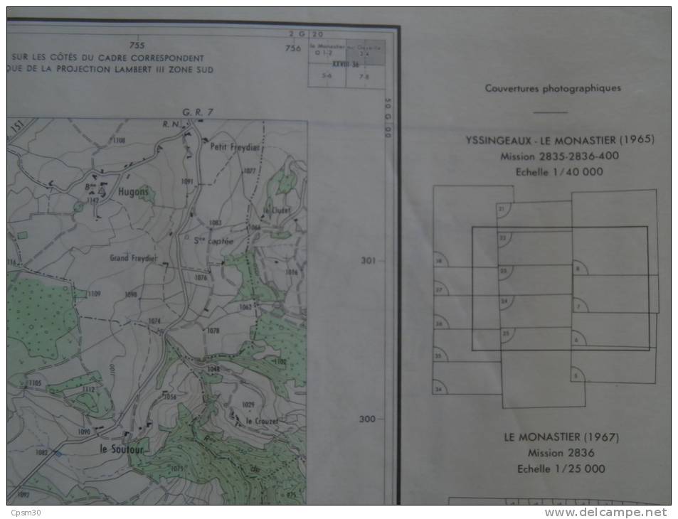 CARTE GEOGRAPHIQUE - Le Monastier N° 3-4 - Villages Quatre Angles Sont La Rochette/Montbrac Hugons Mt D´Alambre Treynas - Topographical Maps