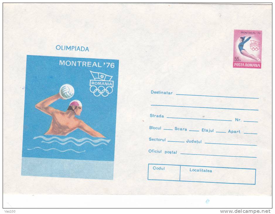 OLYMPIC GAMES MONTREAL 1976 - WATER-POLO - COVERS STATIONERY,ENTIER POSTAL UNUSED ROMANIA. - Water Polo