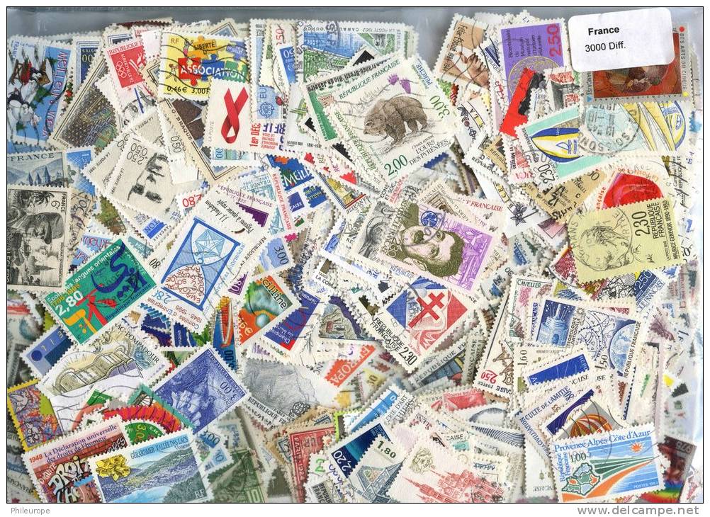 Lot De Timbres De France (3000 Differents) - Kilowaar (min. 1000 Zegels)