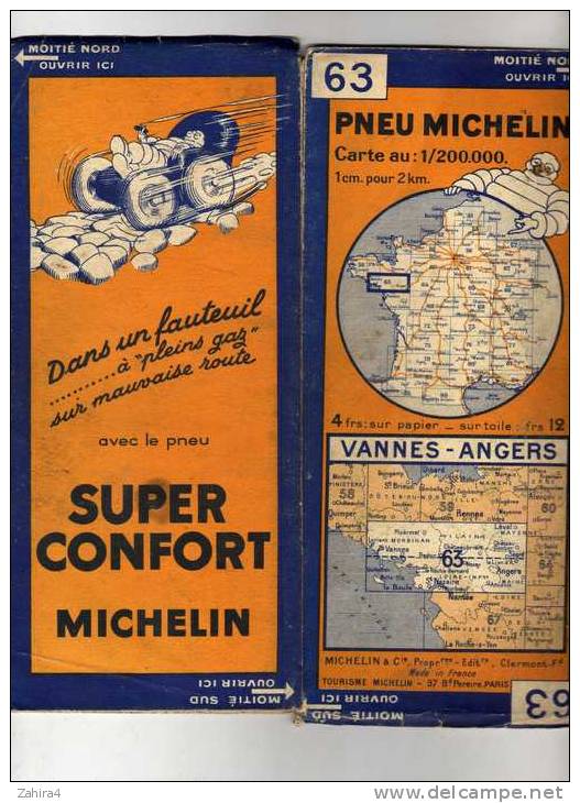 MICHELIN  N° 63 - Vannes - Angers-  3129 - 66 - Super Confort  Michelin  Dans Un Fauteuil ! - Strassenkarten