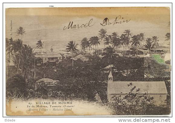 Tuamotou French Polynesia 67 Village De Moumu Makatea Cliché Gautier Timbre Decollé Taches - Frans-Polynesië