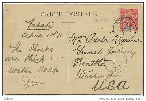 Rade De Papeete Arrivée 2 Courriers Australie Et USA  P. Used To USA 1911 Sharks Requin - French Polynesia