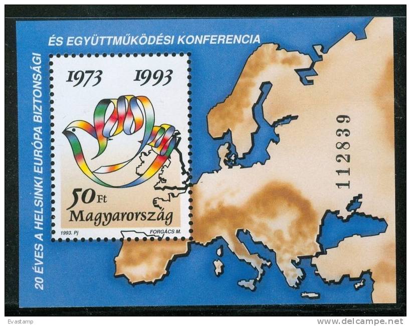 HUNGARY-1993.Souvenir Sheet-European Security Conference(Bird,Pigeon,Map) MNH!!Mi:Bl.226 - Nuovi