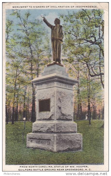 CPA - (Etats-Unis) Greensboro - Statue Of WM. Hooper, Guiford Battle Ground - Greensboro