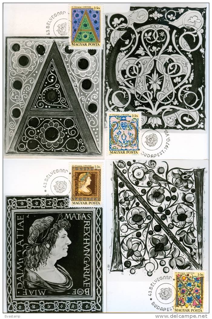 HUNGARY - 1970.Maximum Card - Initials And Paintings From Bibliotheca Corvina Mi:2603-2606. - Maximum Cards & Covers