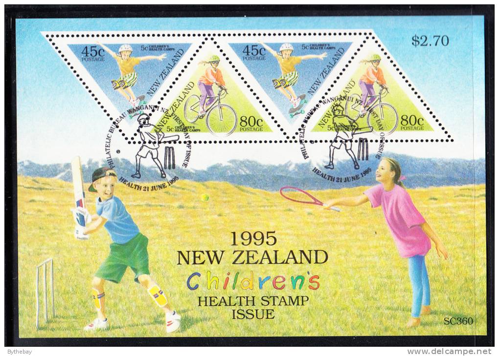 New Zealand Scott #B150a Used Miniature Sheet Of 4 Health Stamps - Boy Skateboarding, Girl Cycling - Used Stamps