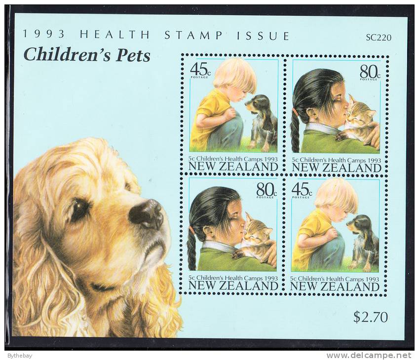 New Zealand Scott #B144a MNH Miniature Sheet Of 4 Health Stamps - Boy And Puppy, Girl And Kitten - Unused Stamps