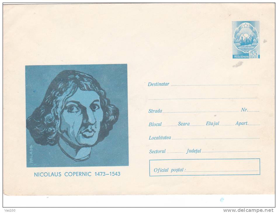 ASTRONOMIE.NICOLAUS COPERNIC - ASTRONOMER & MATHEMATICIAN 1973 Cover Stationery UNUSED Romania. - Astronomy