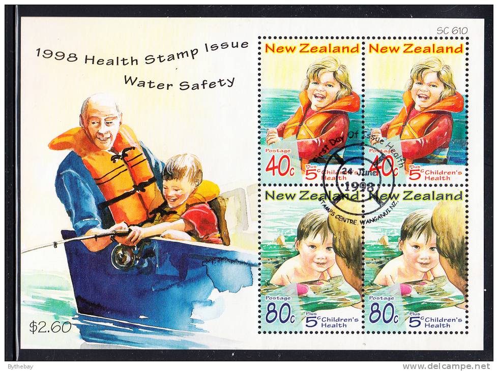 New Zealand Scott #B160a Used Miniature Sheet Of 4 Health Stamps - Water Safety - Gebraucht