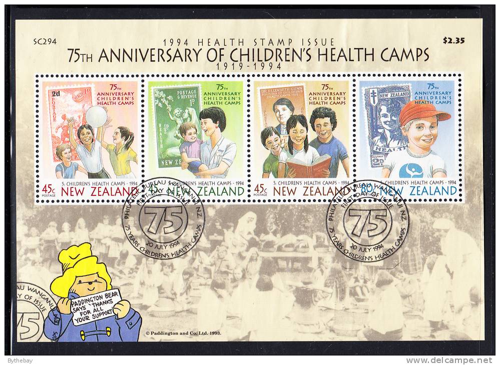 New Zealand Scott #B148a Used Souvenir Sheet Of 4 Health Stamps - 75th Anniversary Of Health Camps - Usados