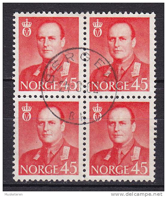 Norway 1958 Mi. 421     45 Ø King König Olaf V. 4-Block Deluxe BERGEN Cancel !! - Used Stamps