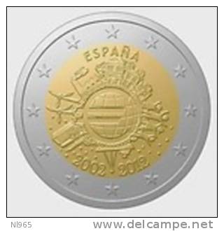 SPAGNA ESPANA 2 EURO COMMEMORATIVI 2012 10º ANNIVERSARIO INTRODUZIONE IN CIRCOLAZIONE MONETE EURO  FDC Da  ROTOLINO - Slovenië