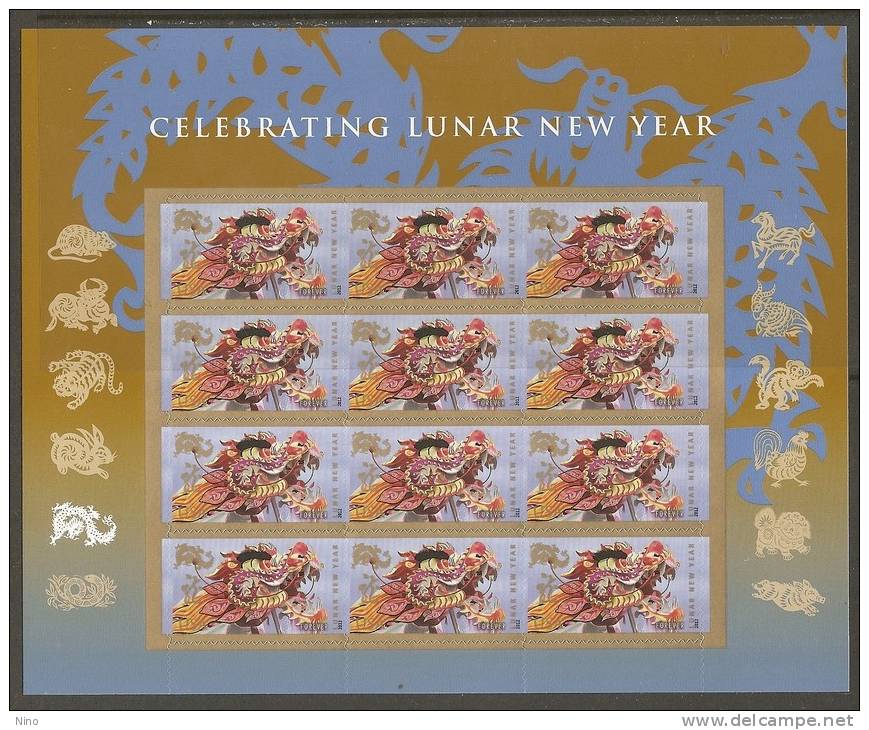 USA. Scott # 4623 MNH Sheet Of 12. Year Of The Dragon 2012 - Hojas Completas