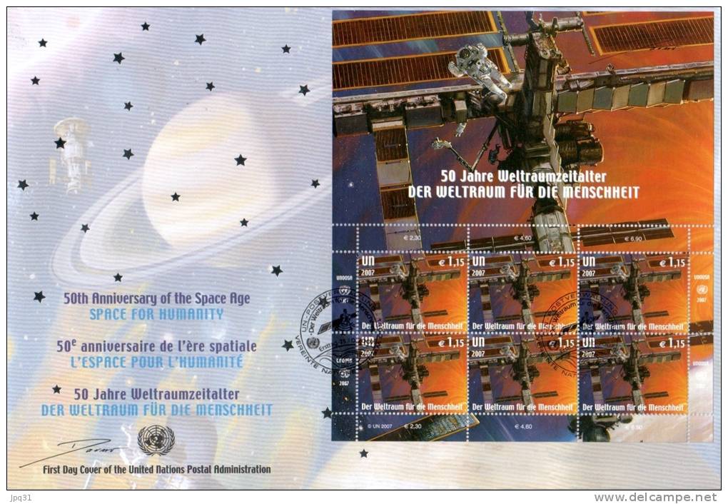 Enveloppe 1er Jour BF 50eme Ann. De L´ère Spatiale ONU Vienne - Spécimen - FDC