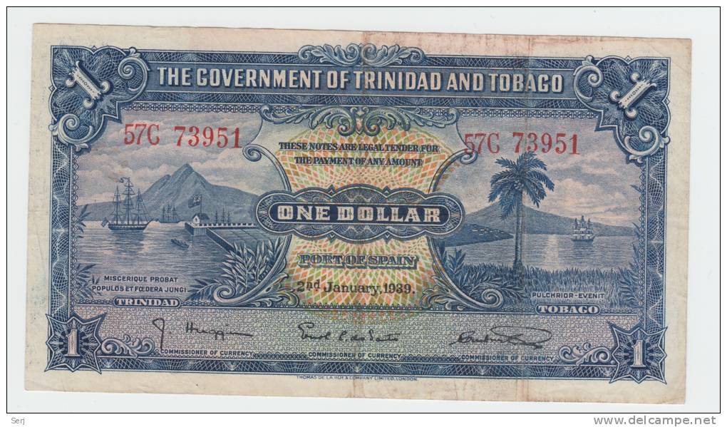 TRINIDAD &amp; TOBAGO 1 Dollar 1939 VF+ Banknote P 5b 5 B - Trinidad & Tobago