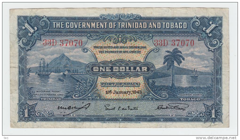 Trinidad & Tobago1 Dollar 1943 VF+ CRISP Banknote P 5c 5 C - Trinidad & Tobago