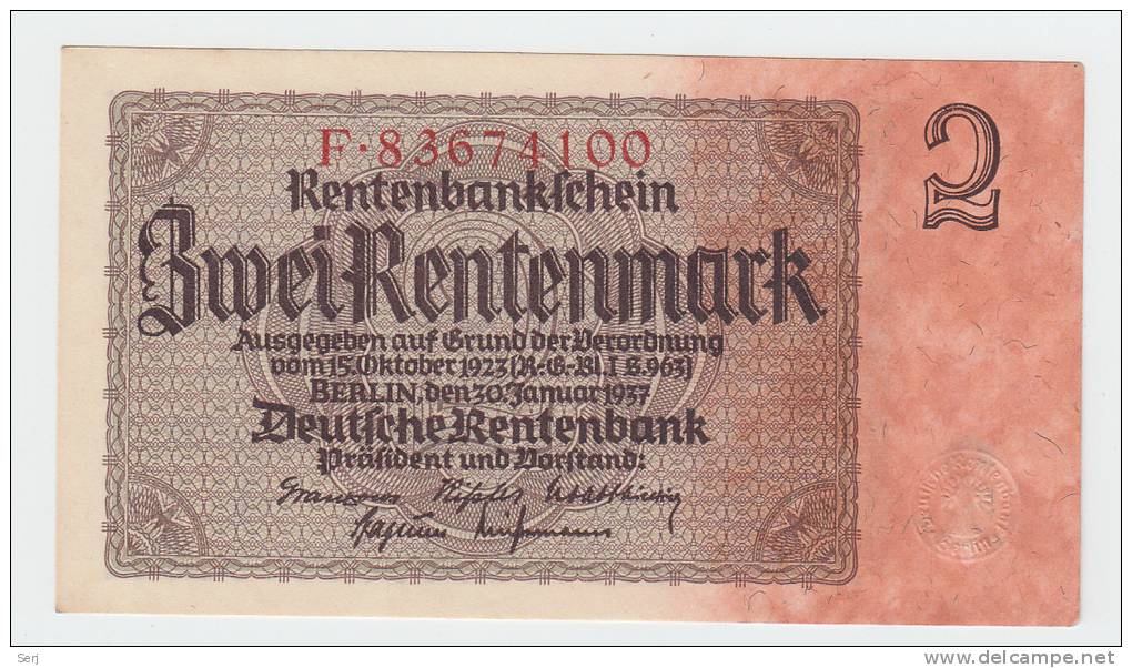 Germany 2 Rentenmark 1937 AUNC CRISP P 174b  174 B - Sonstige & Ohne Zuordnung