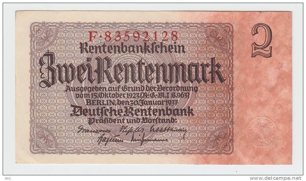 Germany 2 Rentenmark 1937 AUNC CRISP P 174b  174 B - Autres & Non Classés