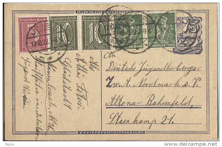 GERMANY  - INFLA - Mi. 159 + 159 + 187 - On POST CARD 75 Pf - 17.10.1922. - Other & Unclassified