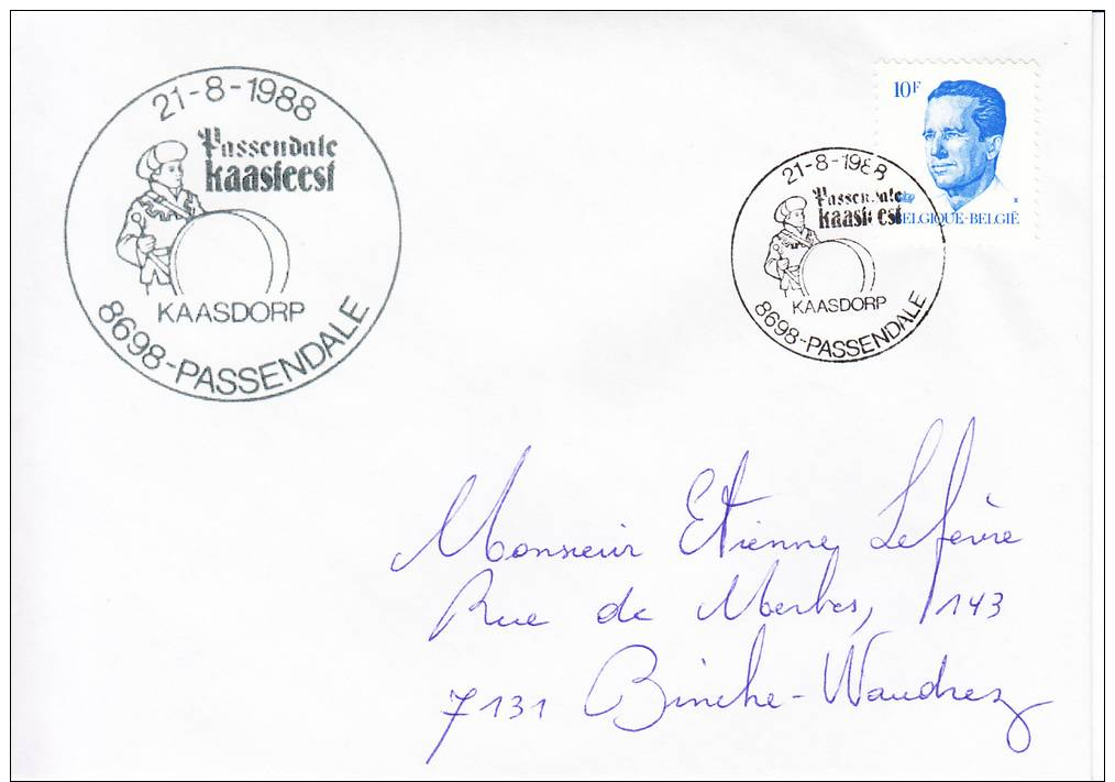 Enveloppe (1988-08-21, 8698 Passendale) - Roi Baudouin à 10,00 F N°2069 - Autres & Non Classés