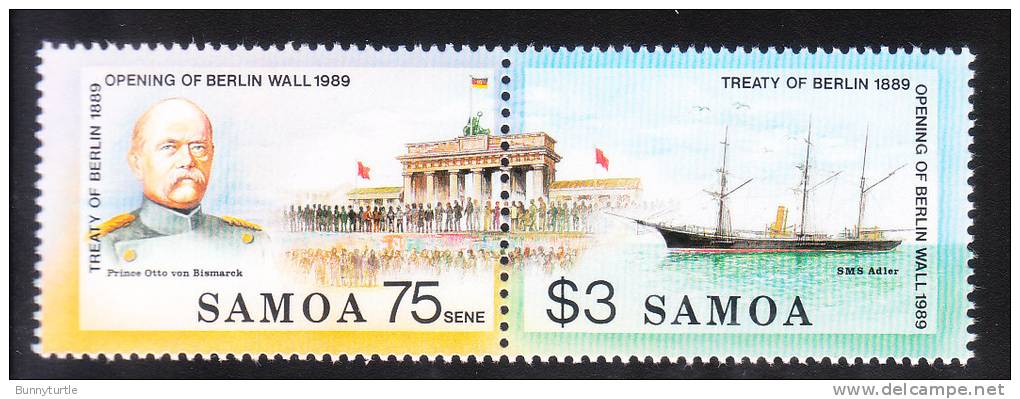 Samoa 1990 Berlin Wall Treaty Of Berlin Bismarck Pair Ship MNH - Samoa (Staat)